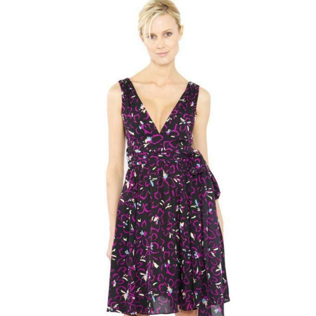 Halston Heritage Silk Tie Waist Short Dress